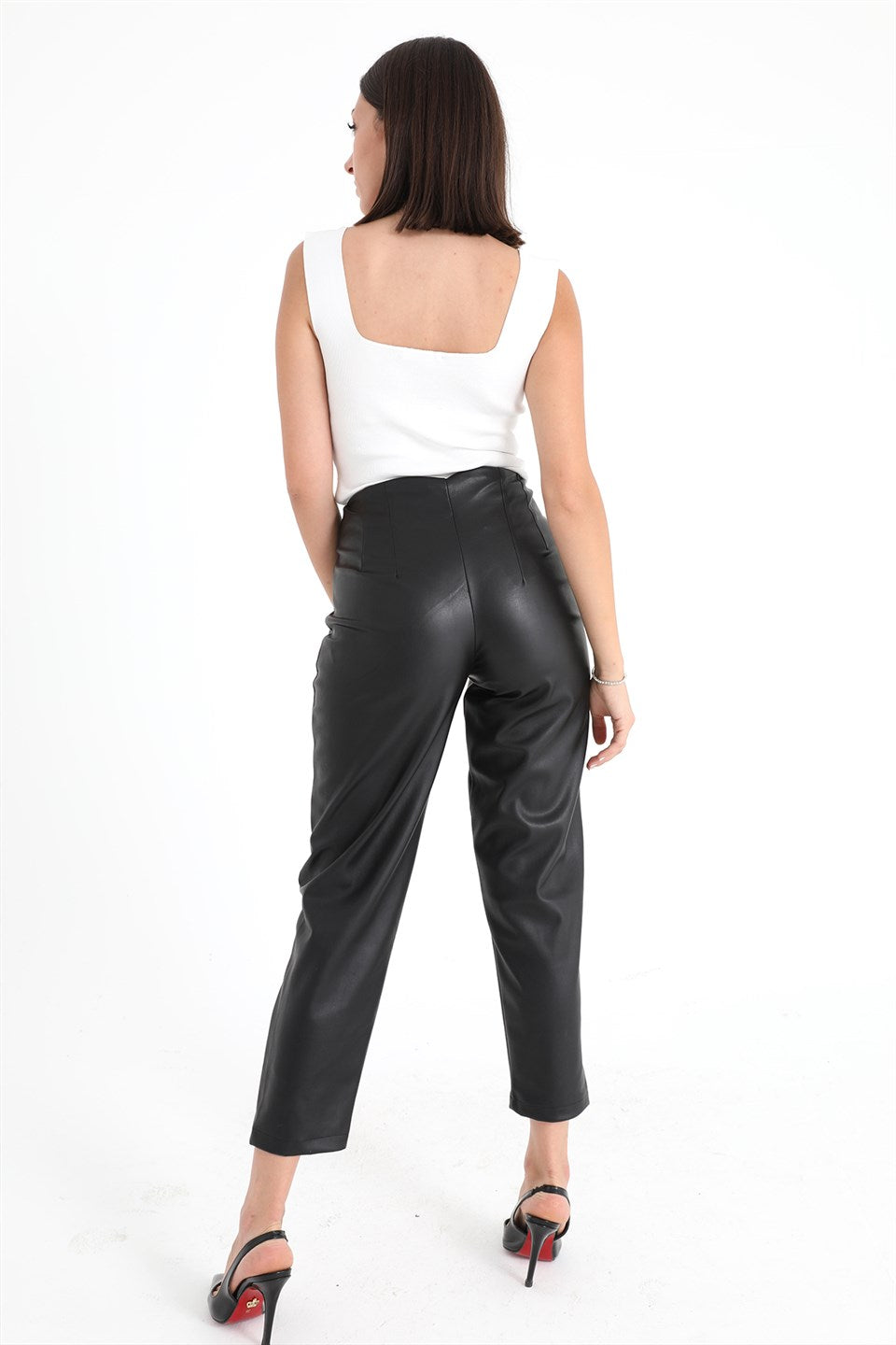 Women's High Waist Leather Pants - Black - STREET MODE ™