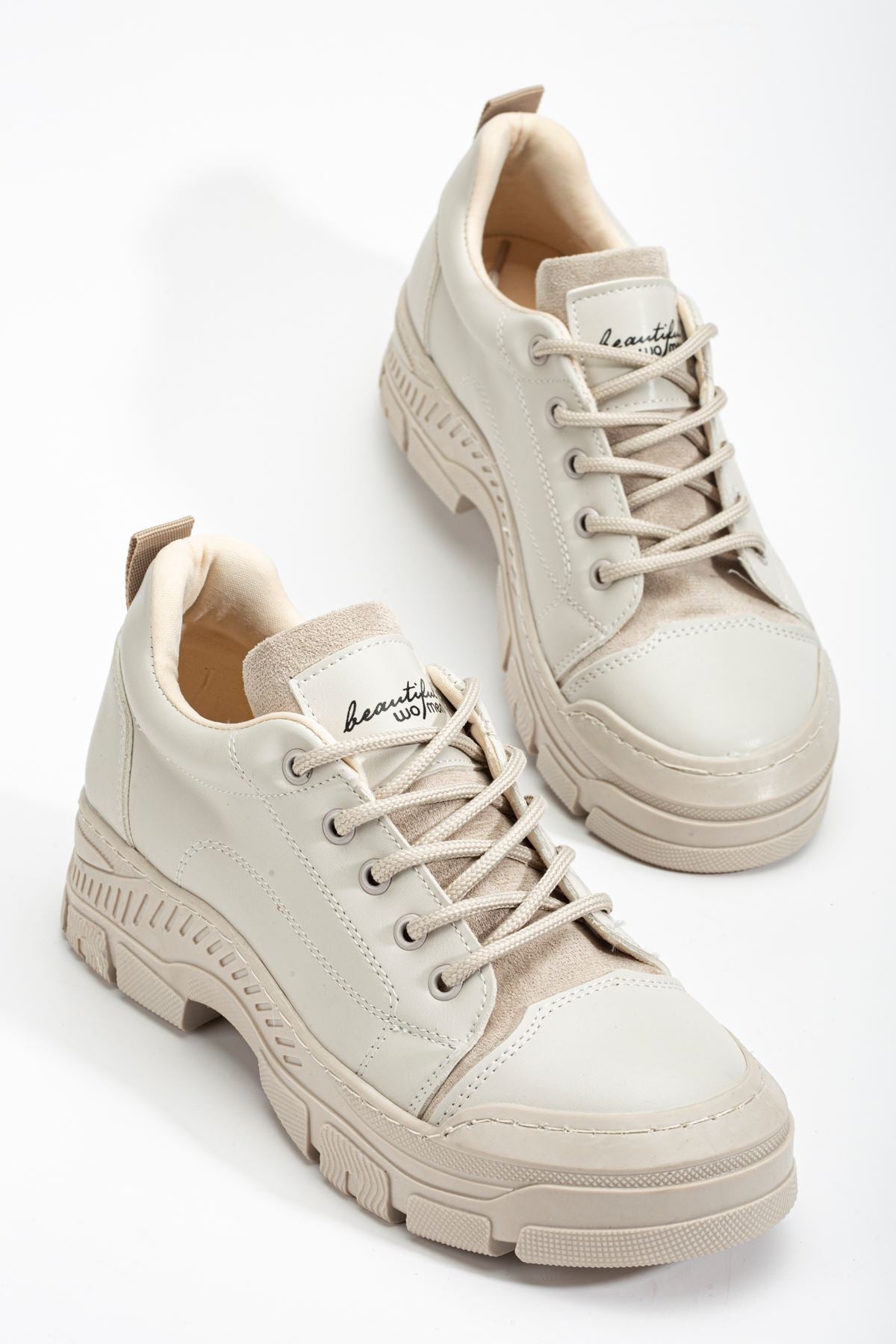 Beige Women's Sneakers Casual Shoes - STREETMODE ™