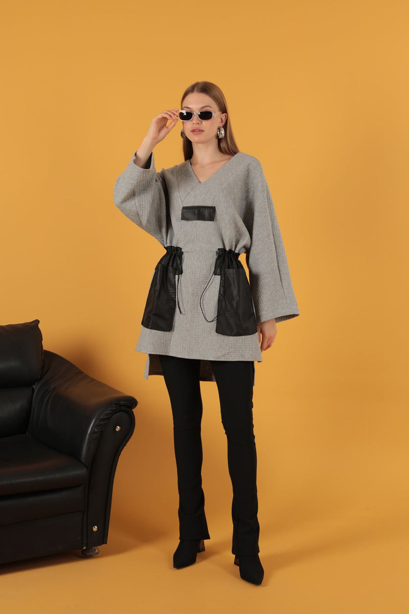 Garnished Oversize Women's Sweat-Grey - STREETMODE ™