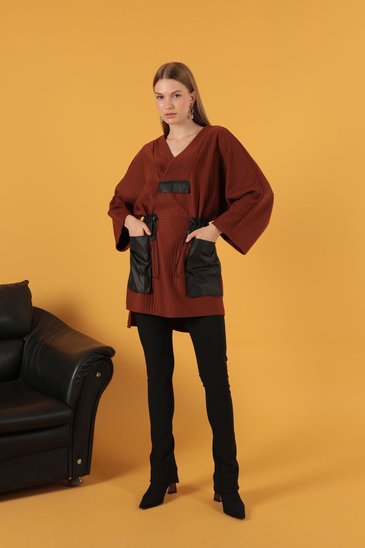 Garnished Oversize Women's Sweat-Coffee - STREETMODE ™