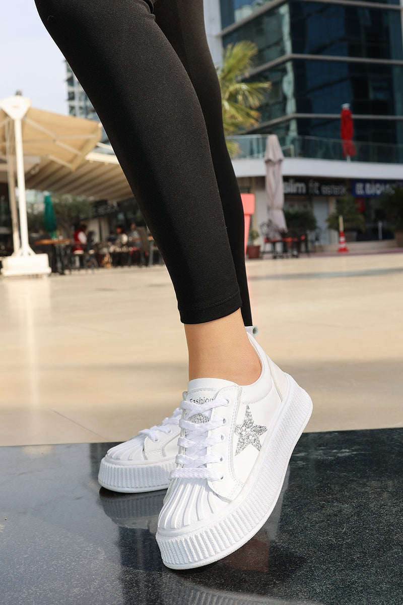 Women's Piata White Leather Laced Sports Shoes - STREETMODE ™
