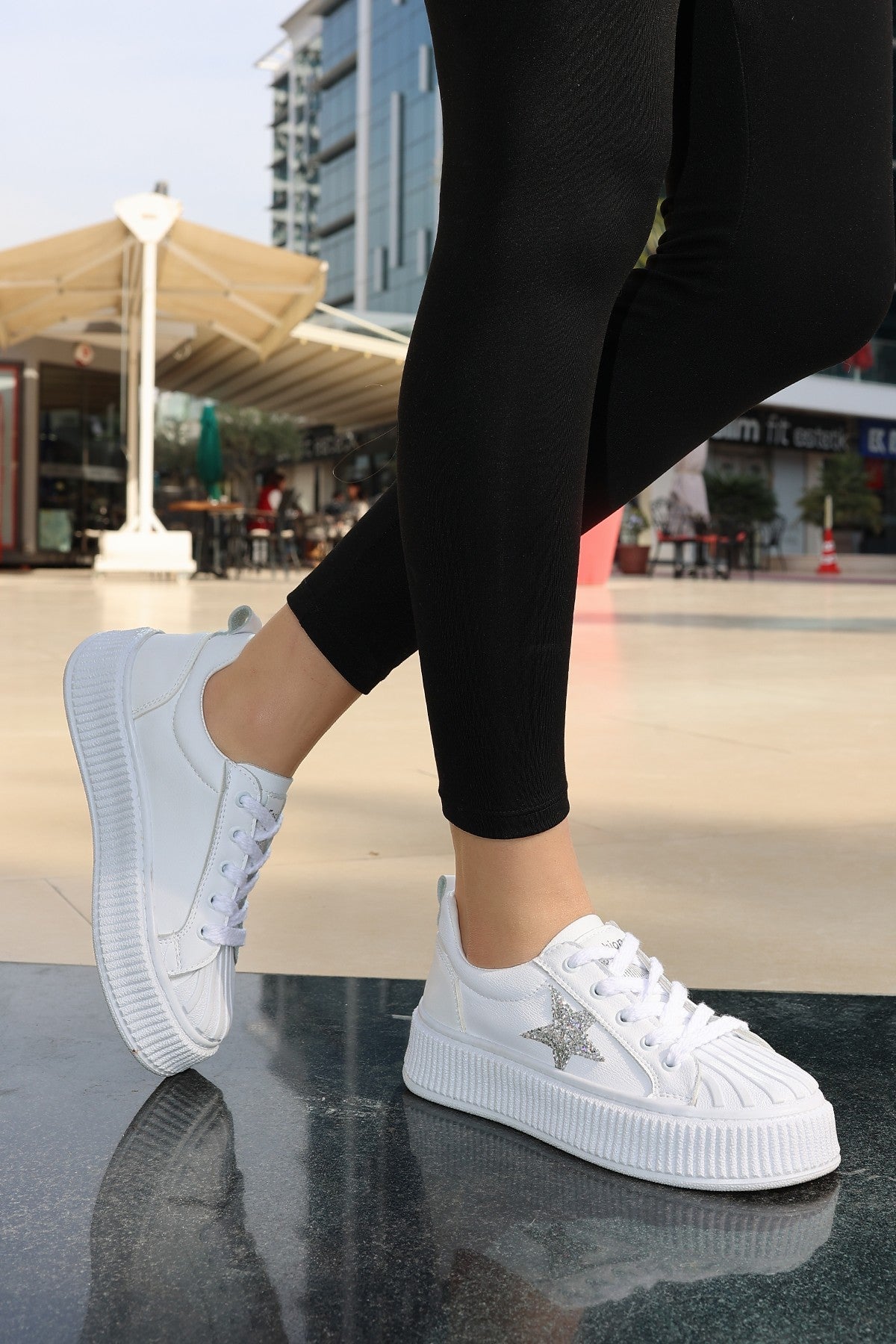 Women's Piata White Leather Laced Sports Shoes - STREETMODE ™