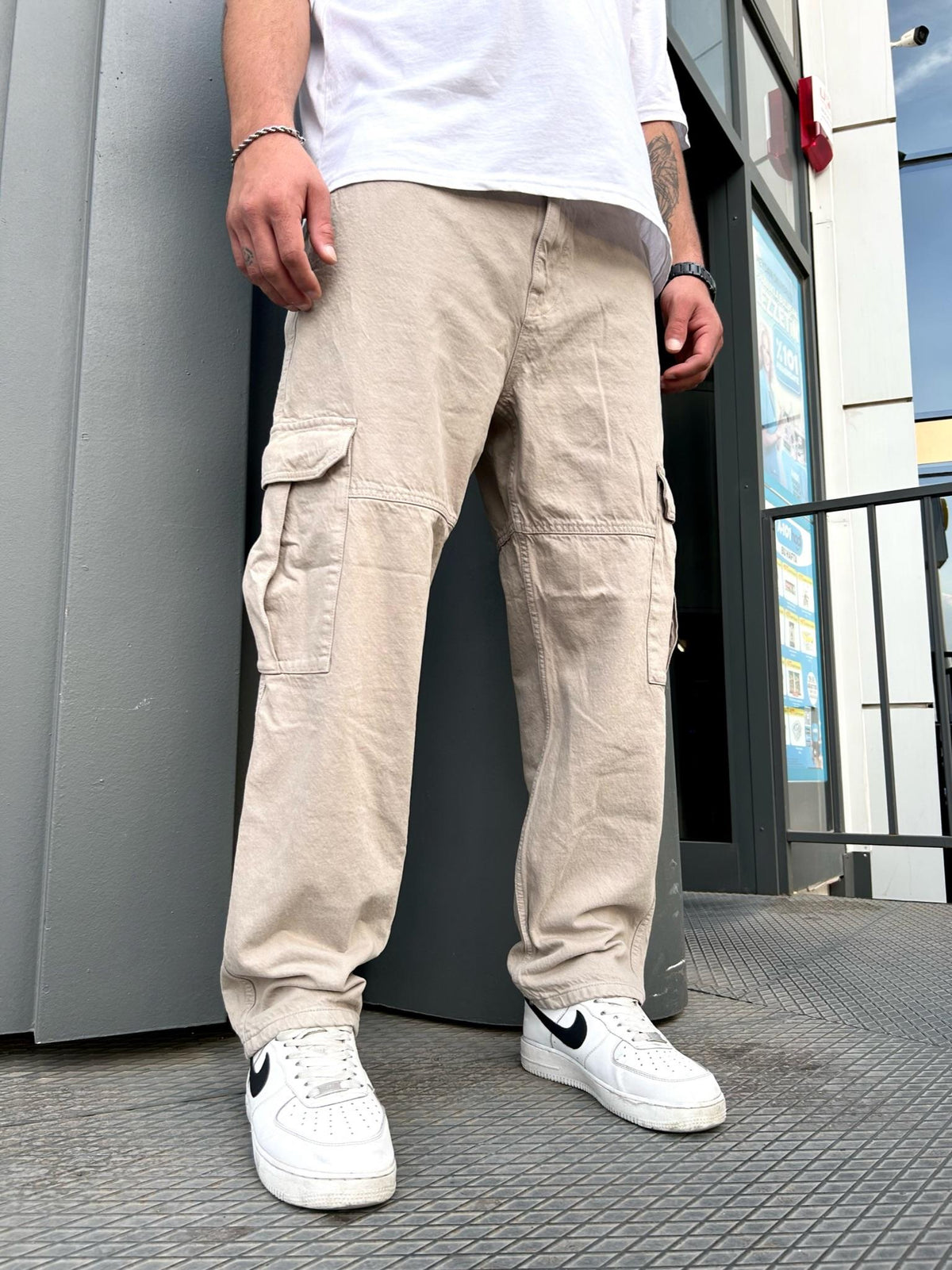Men's Premium Baggy Fit Cargo Pants Stone - STREETMODE ™