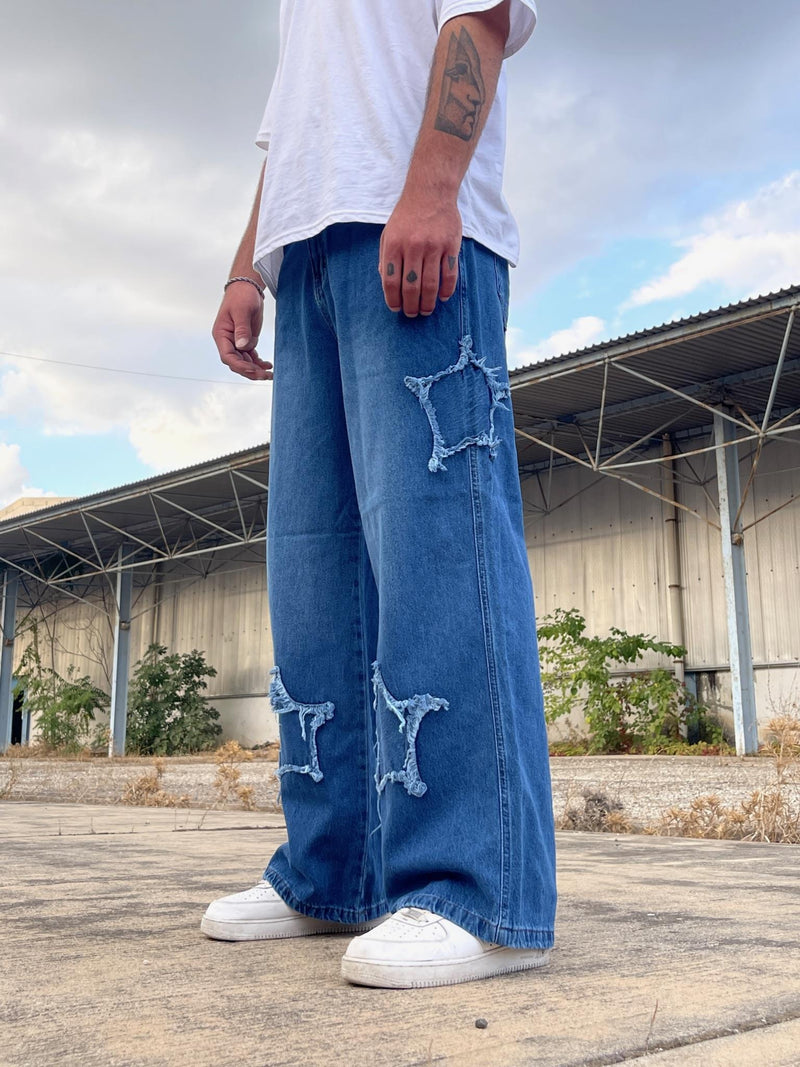 Men's Premium Baggy Starry Patch Jeans - STREETMODE ™