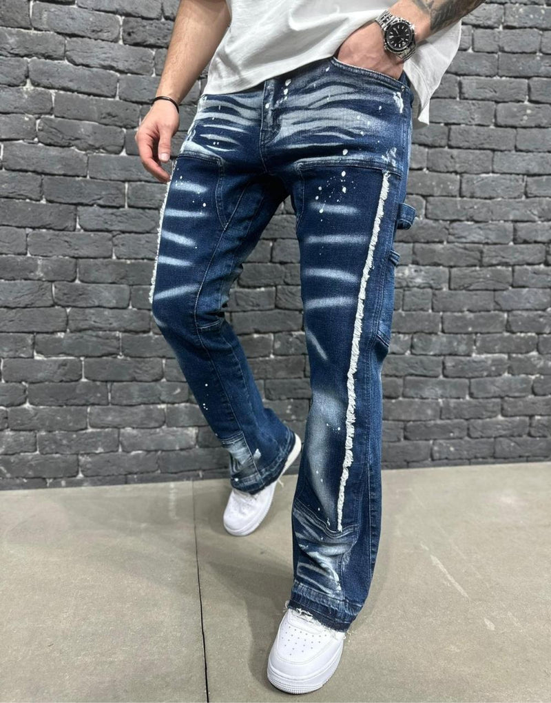 Premium Mens Distressed Patchwork Splash Baggy Jeans - STREETMODE ™