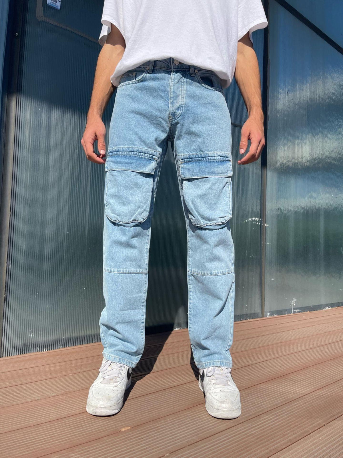 Men's Premium Double Pocket Baggy Jeans Blue - STREETMODE ™