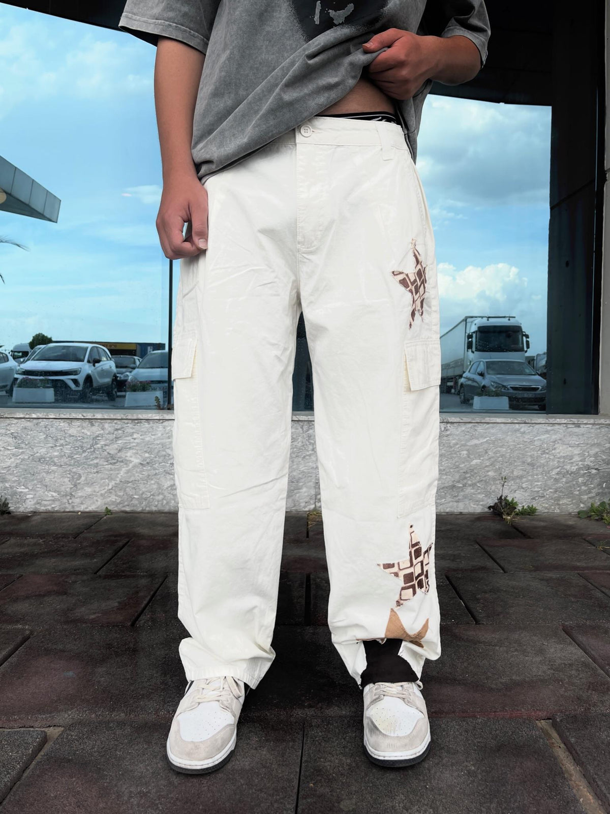 Men's Premium Gabardine Cargo Starry Patch Trousers - STREETMODE ™