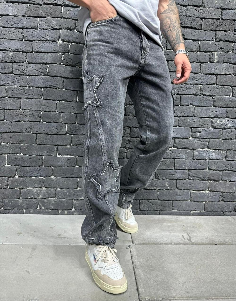Men's Premium Galaxy Patch Baggy Gray Trousers - STREETMODE ™