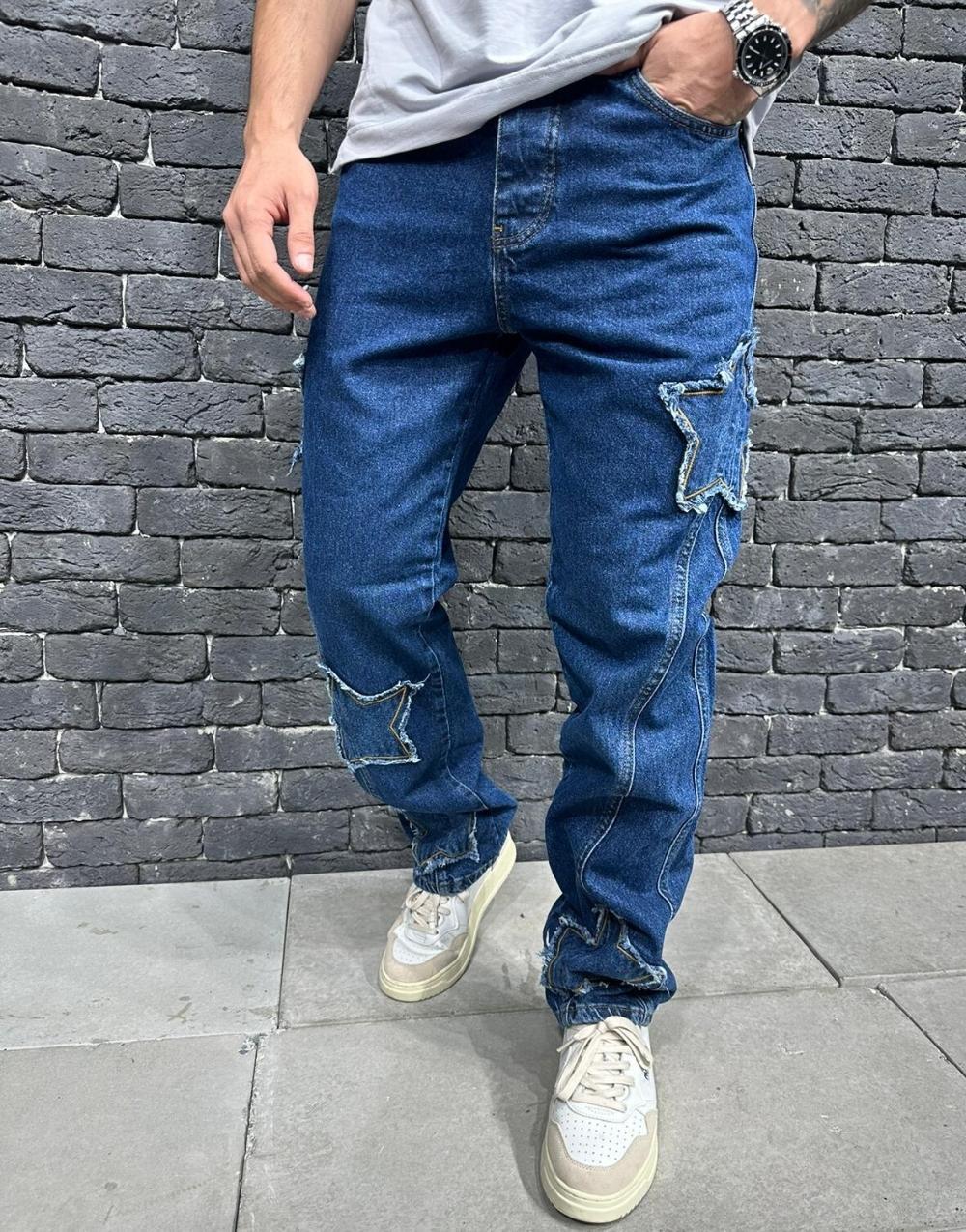 Men's Premium Galaxy Patch Baggy Blue Trousers - STREETMODE ™