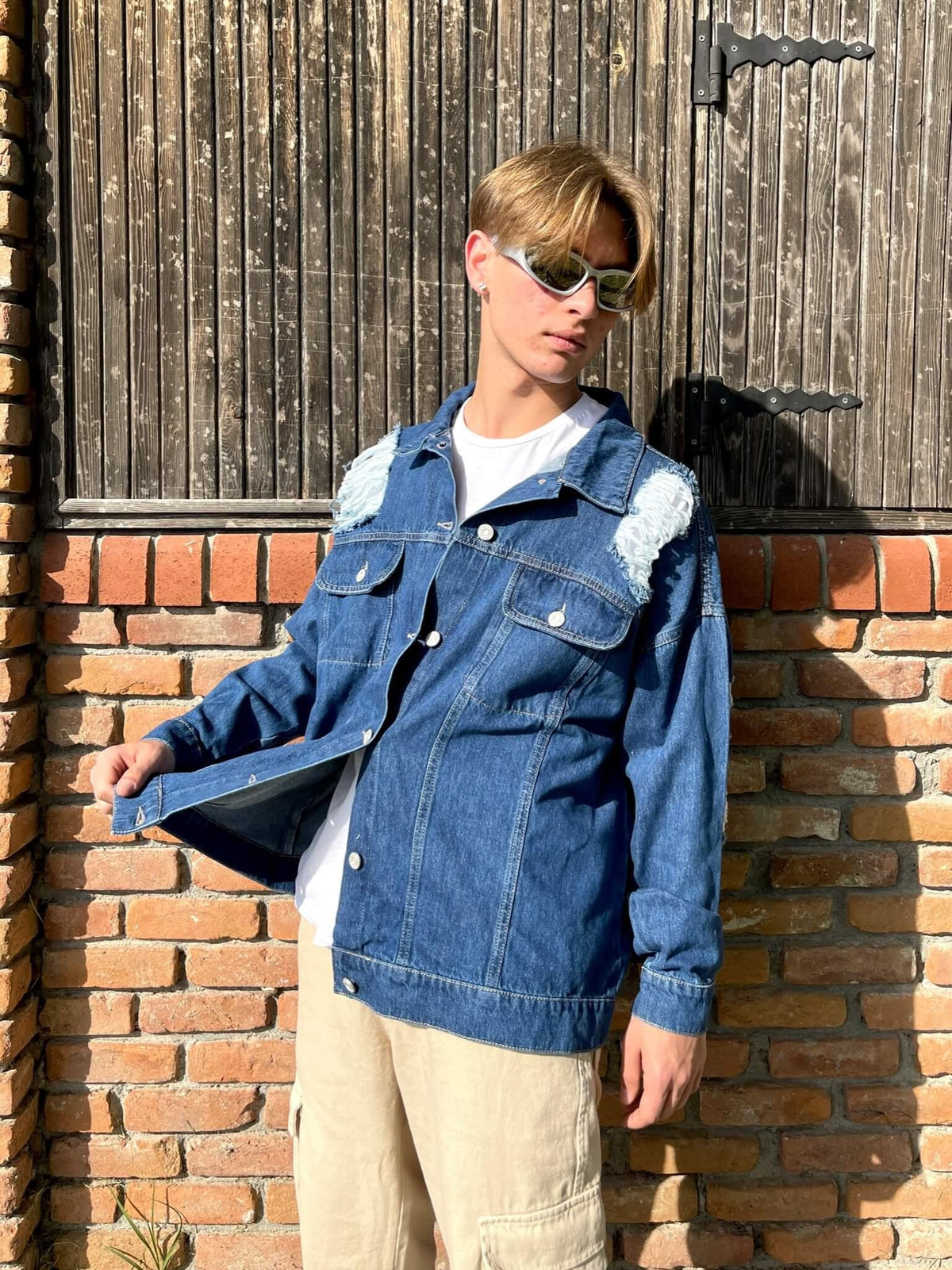 Men's Premium Oversized Distressed Denim Jacket Blue - STREET MODE ™