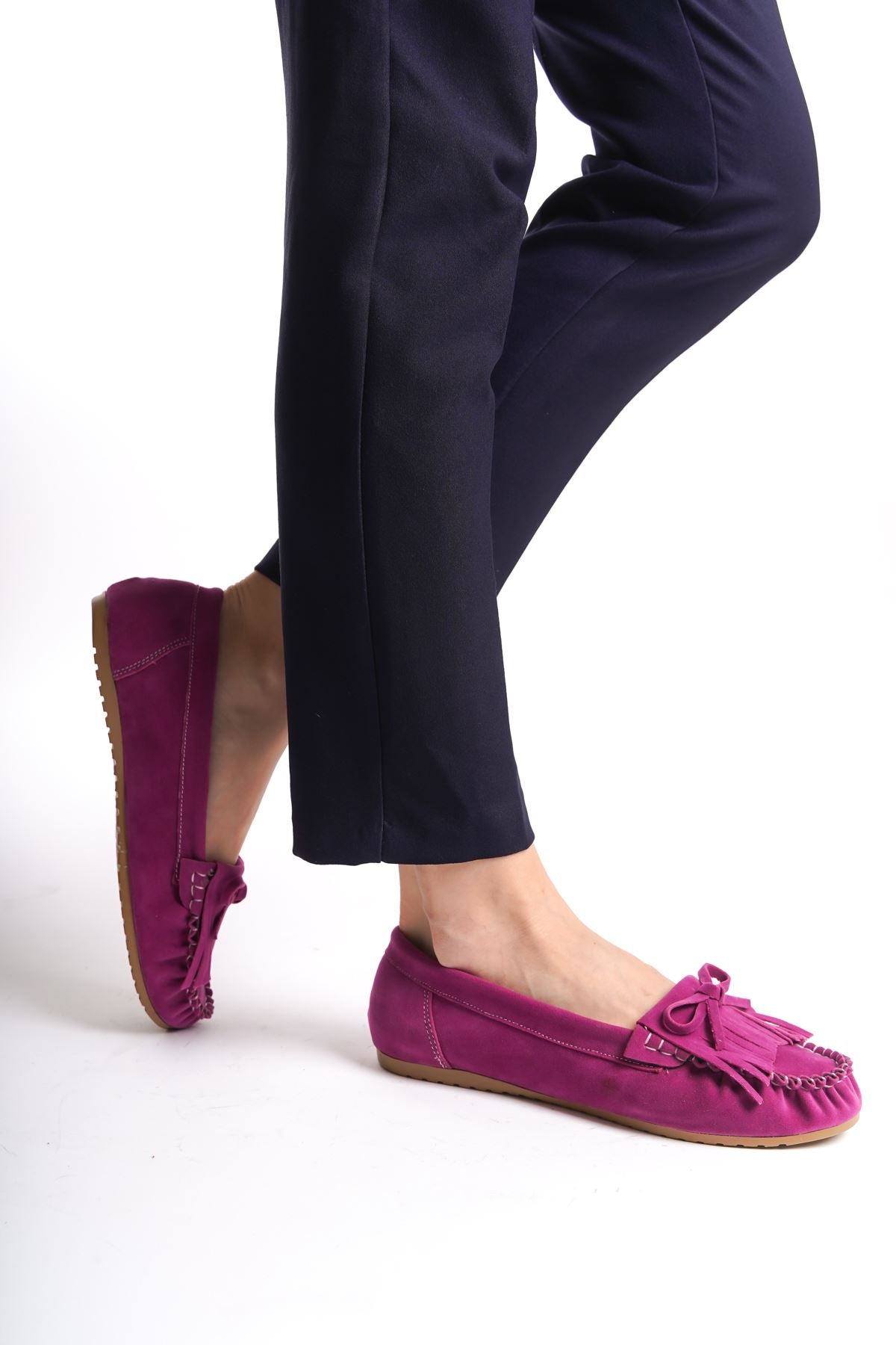 Fuchsia Suede Tasseled Casual Women's Ballerinas