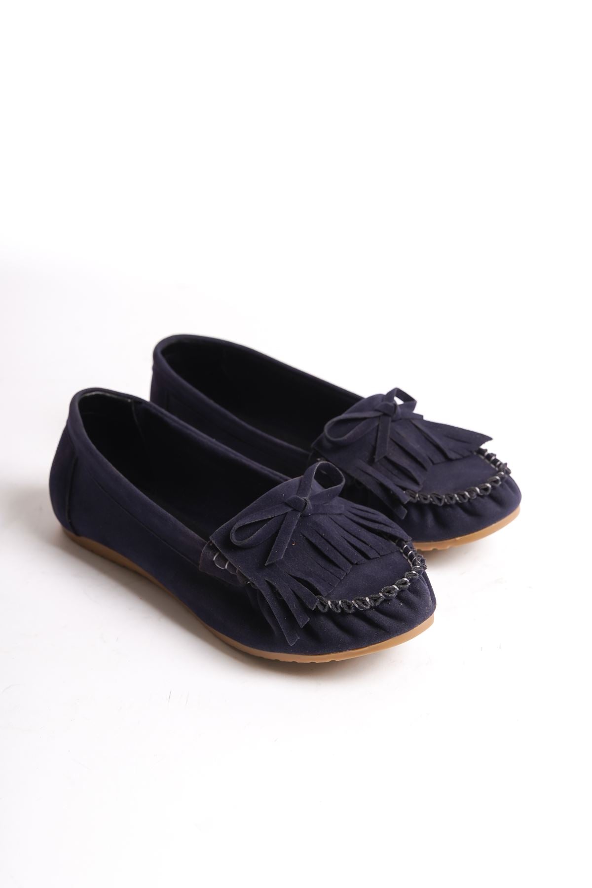 Navy Blue Suede Tasseled Casual Women's Ballerinas - STREETMODE ™