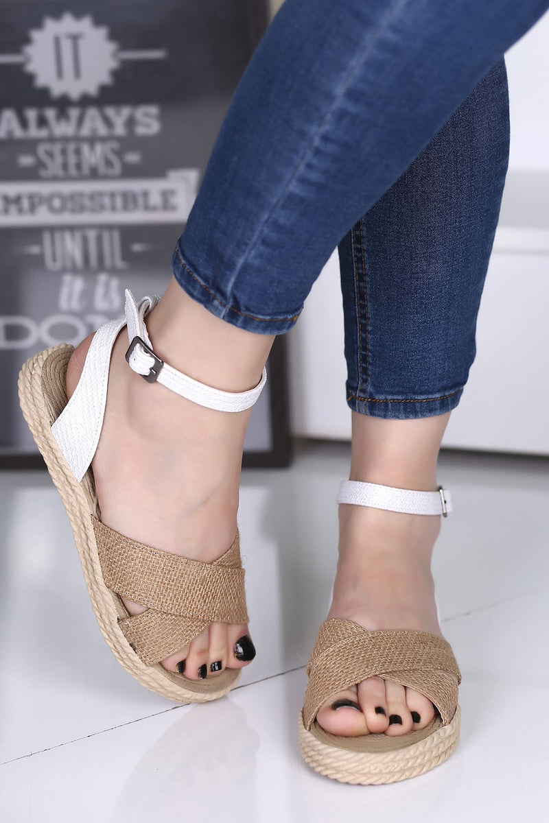 Women's Rashti Linen White Sandals - STREETMODE ™