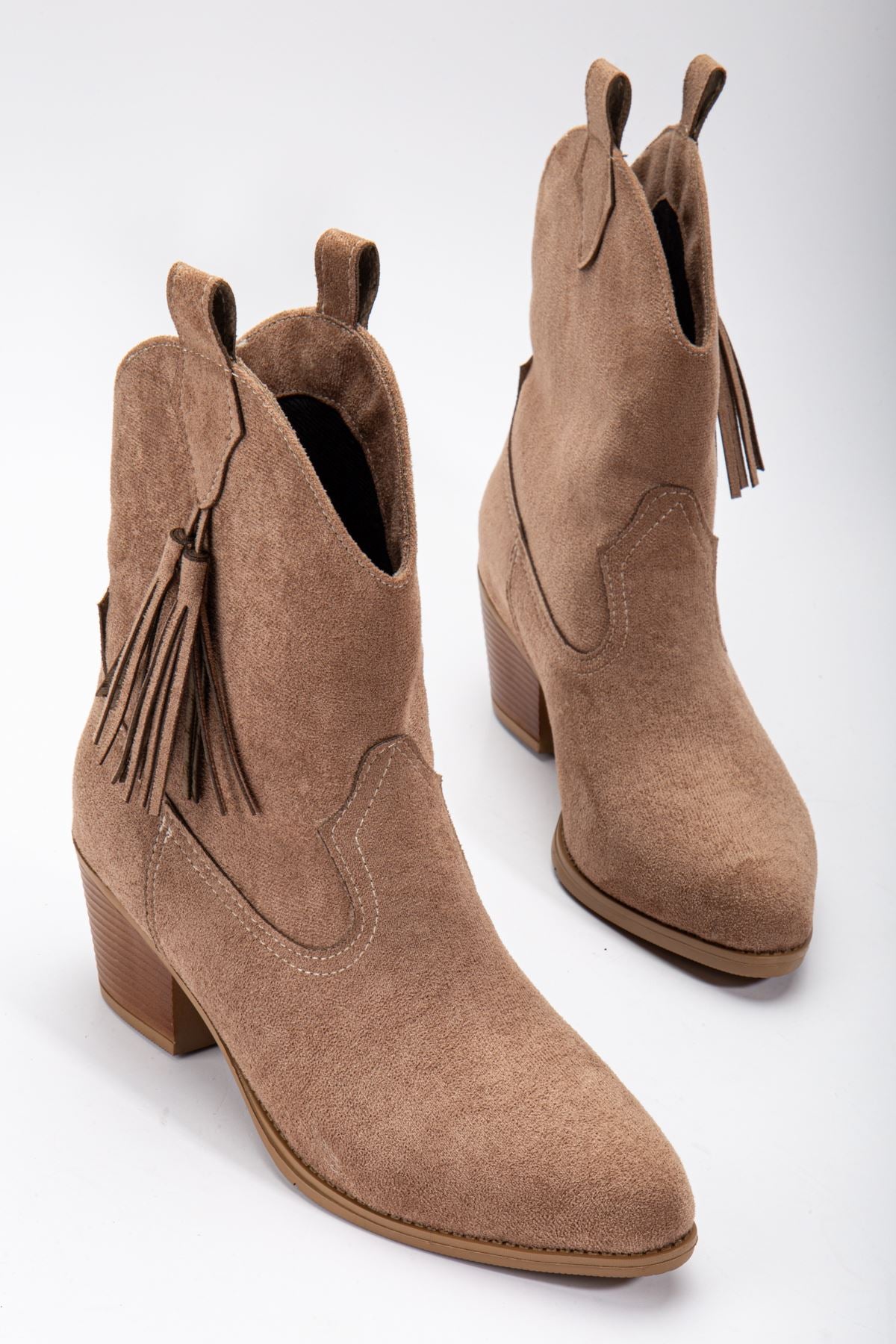 Women's Mink Suede Tassel Pointed Toe Western Cowboy Boots