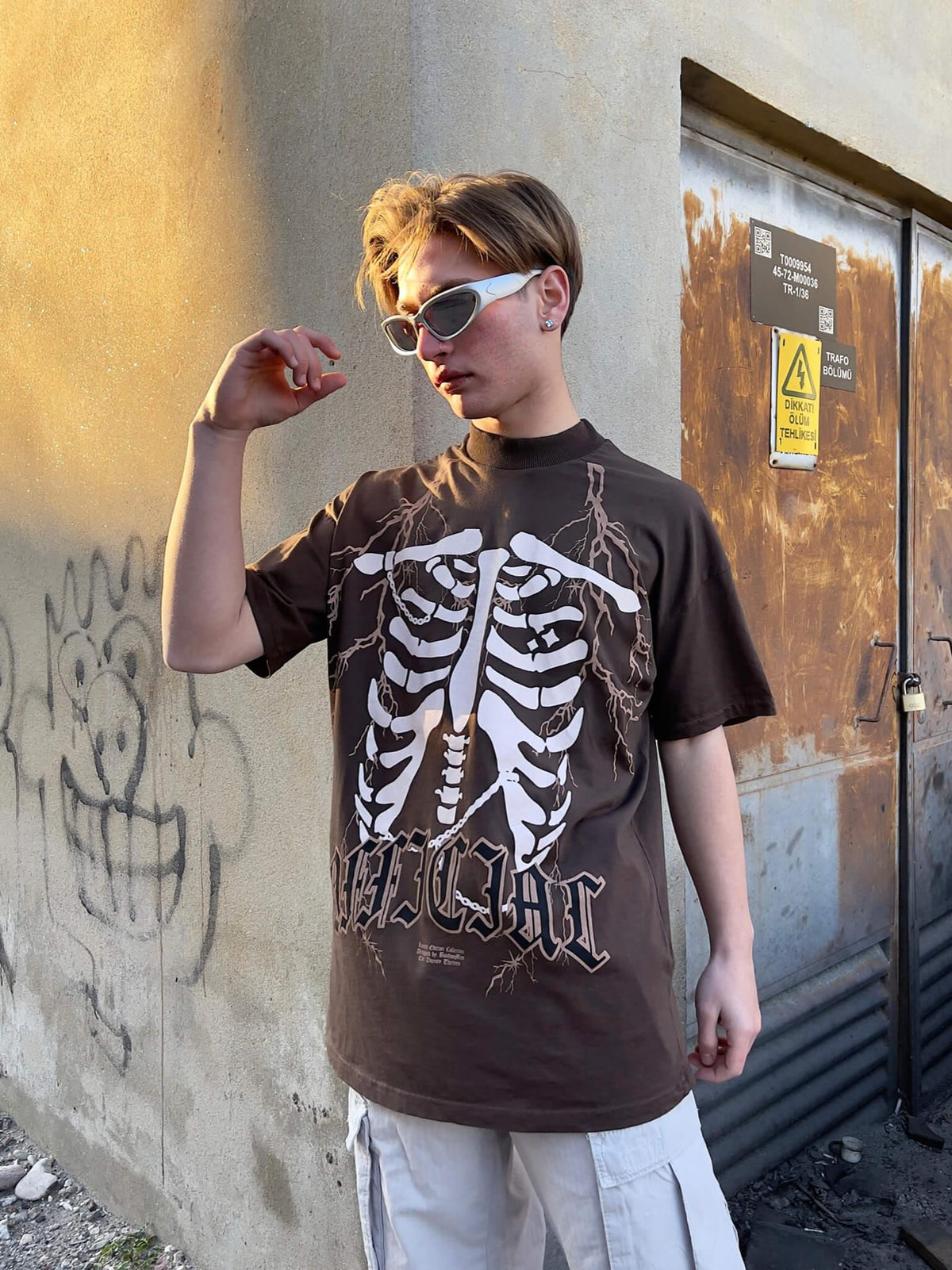 Rib Printed Erkek Oversize T-Shirt - STREETMODE ™