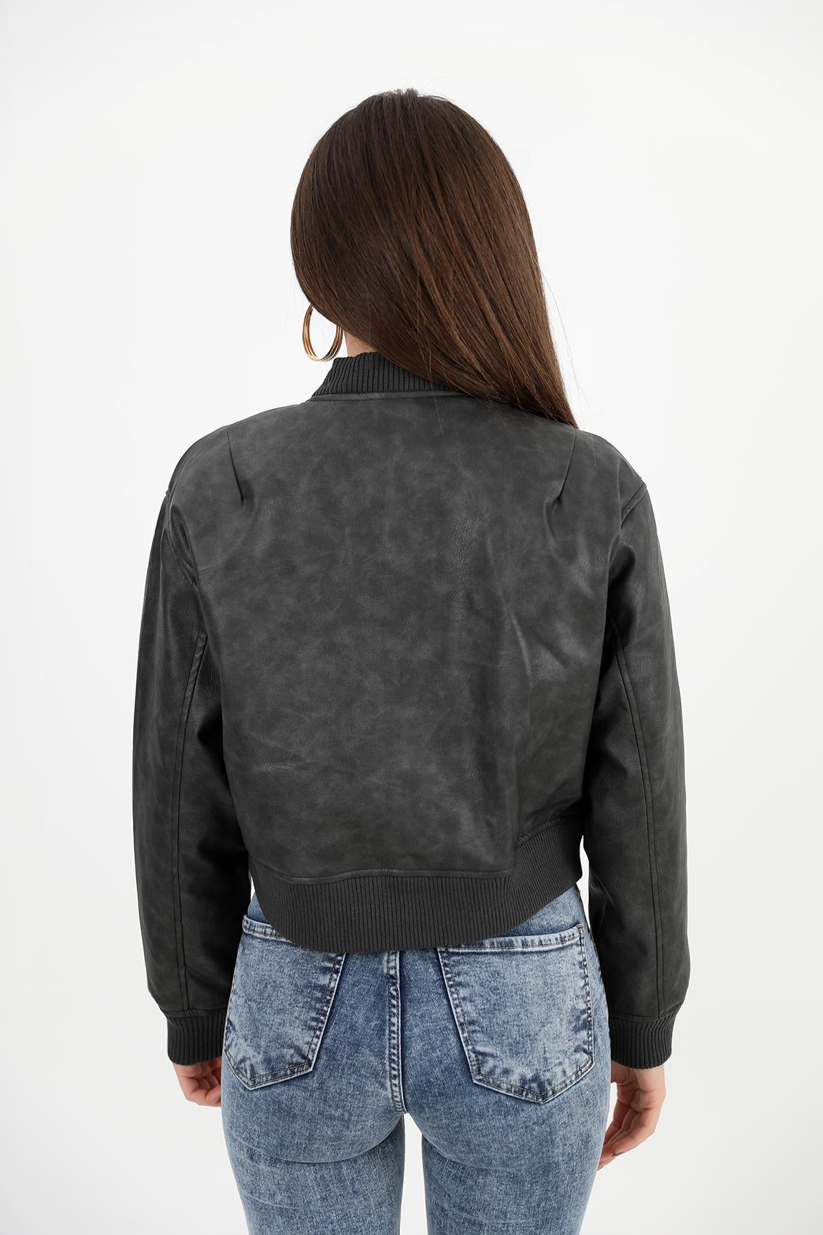 Women's Ribbed Tumbled Leather Coat - Black - STREETMODE ™