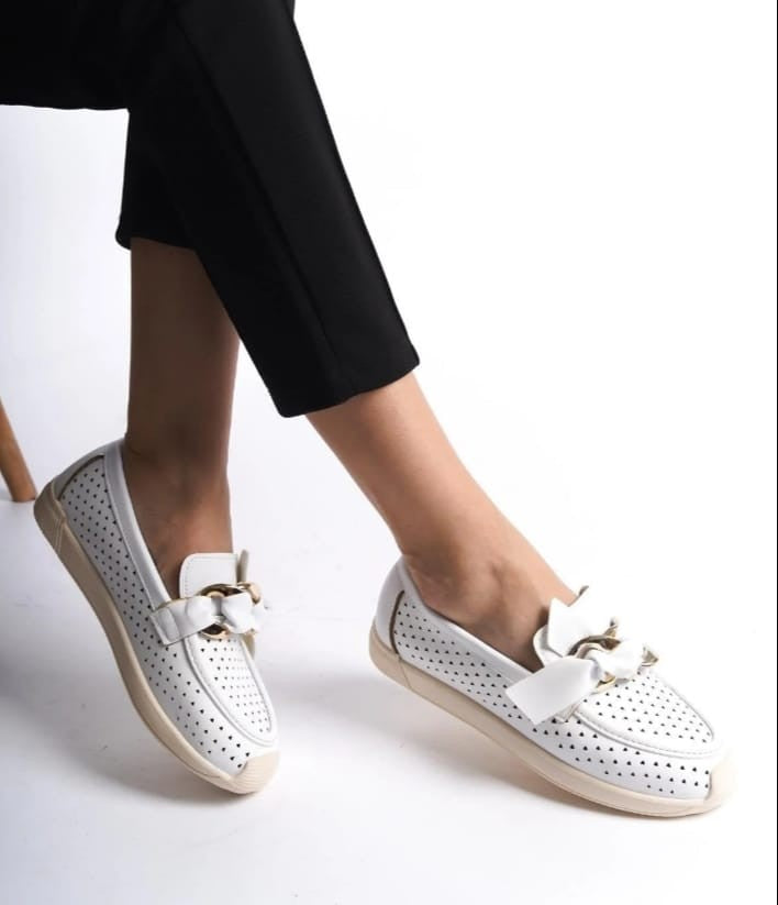 Women's Riwan White Skin Ballerina Shoes - STREETMODE ™