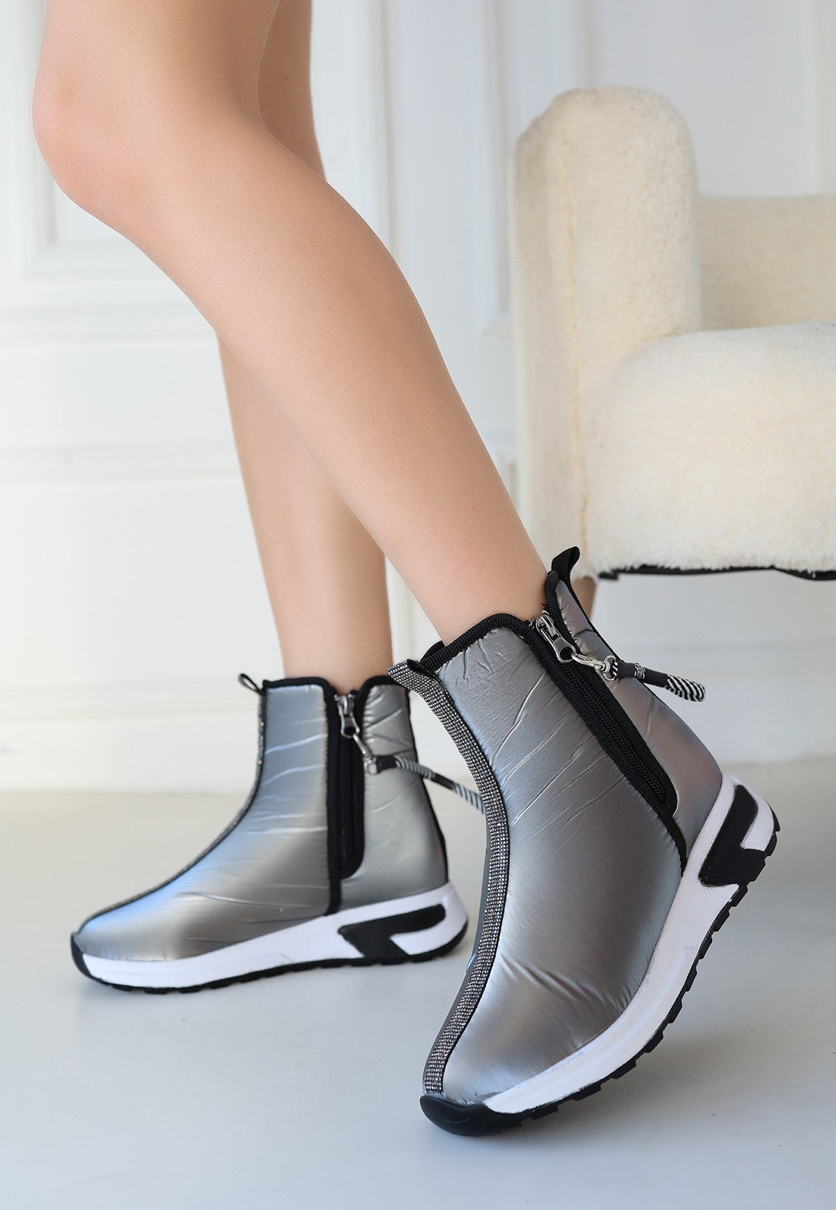 Women's Grey Parachute Zipper Boots