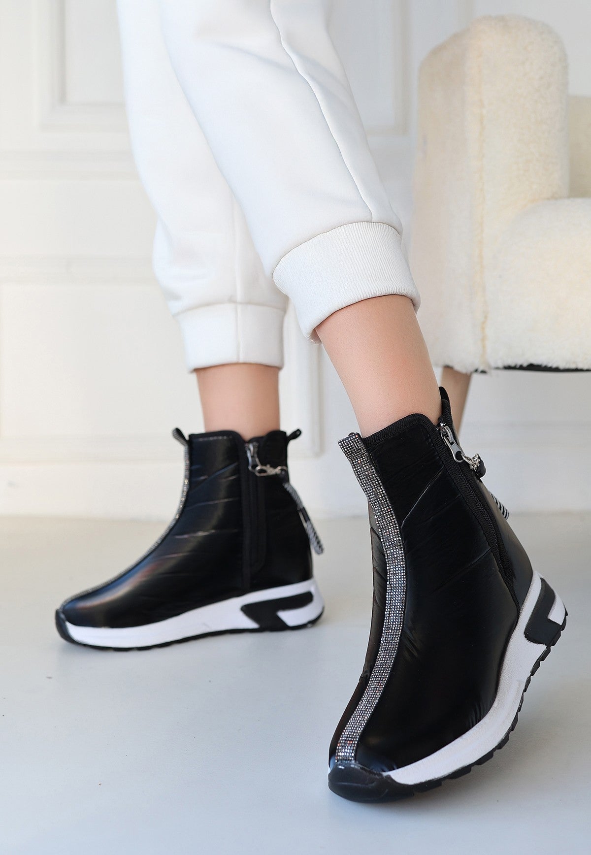 Women's Black Parachute Zipper Boots