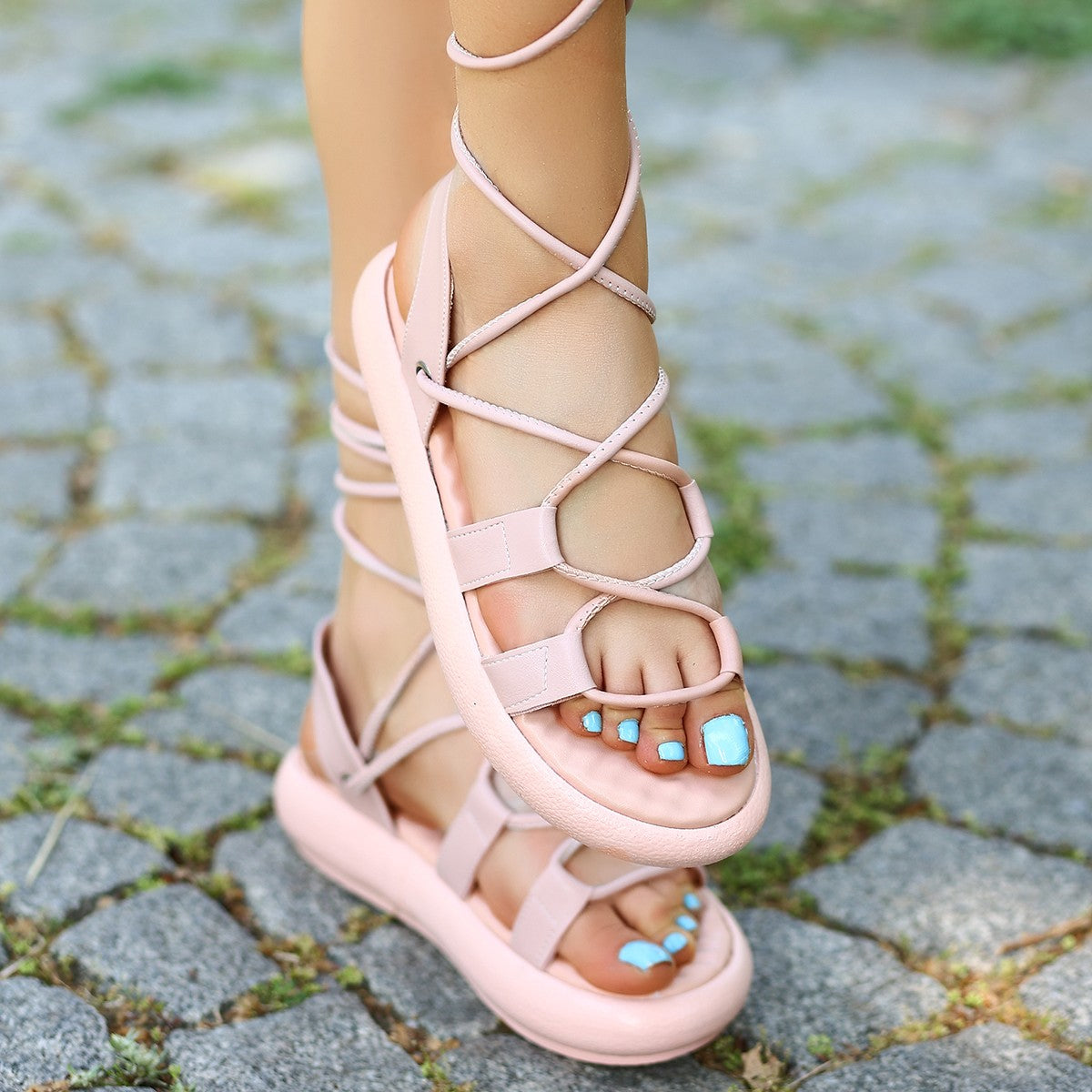 Women's Saby Powder Skin Lace-up Sandals - STREETMODE ™