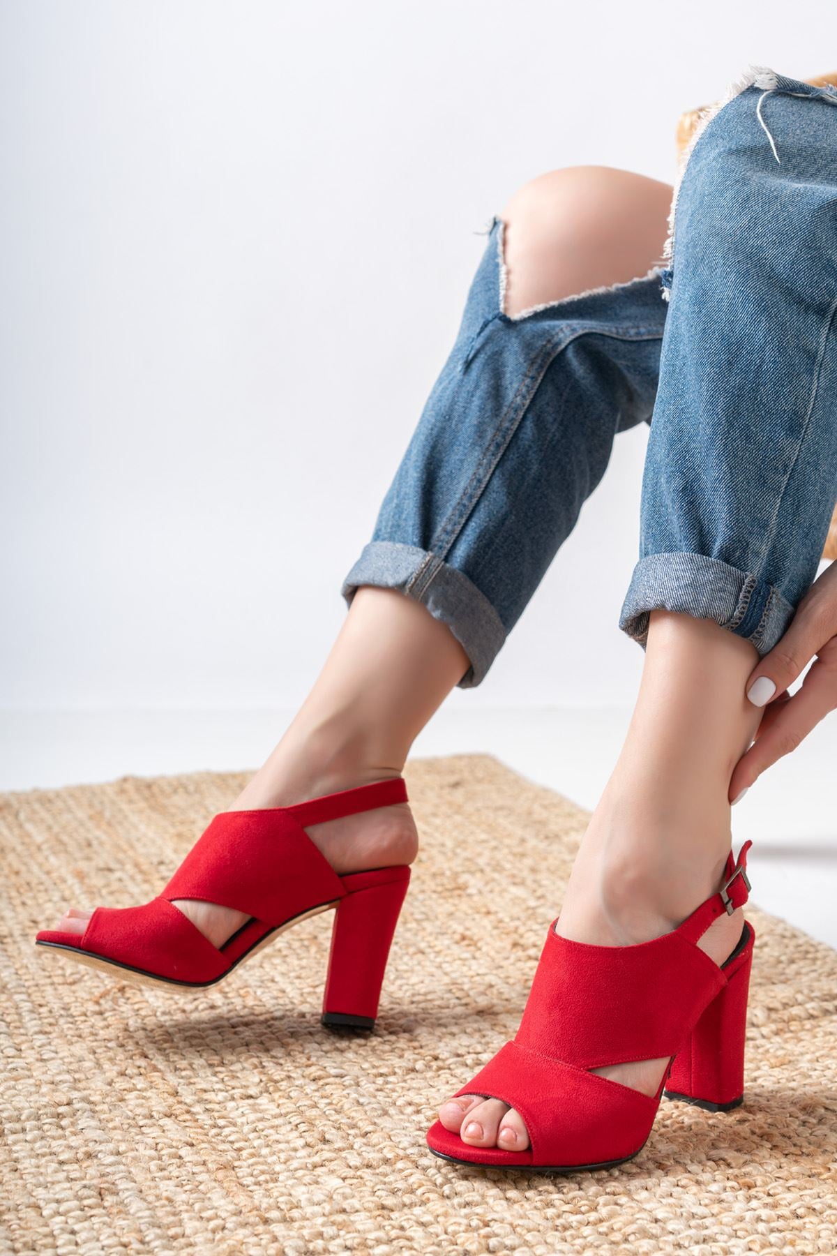 Seila Red Suede High Heels Women's Shoes - STREETMODE ™