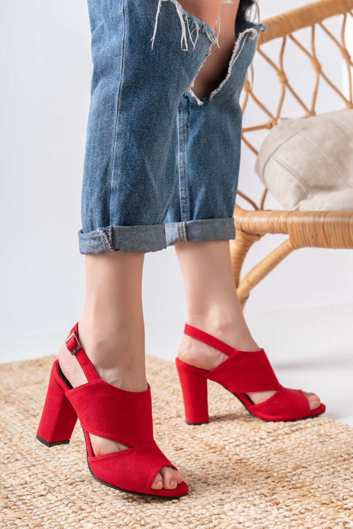 Seila Red Suede High Heels Women's Shoes - STREETMODE ™