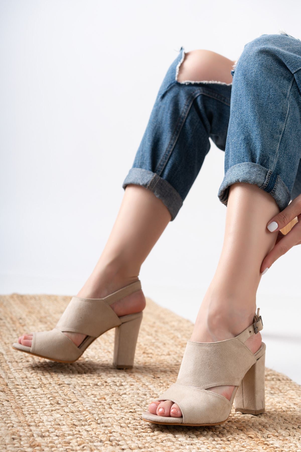 Seila Cream Suede High Heels Women's Shoes - STREETMODE ™