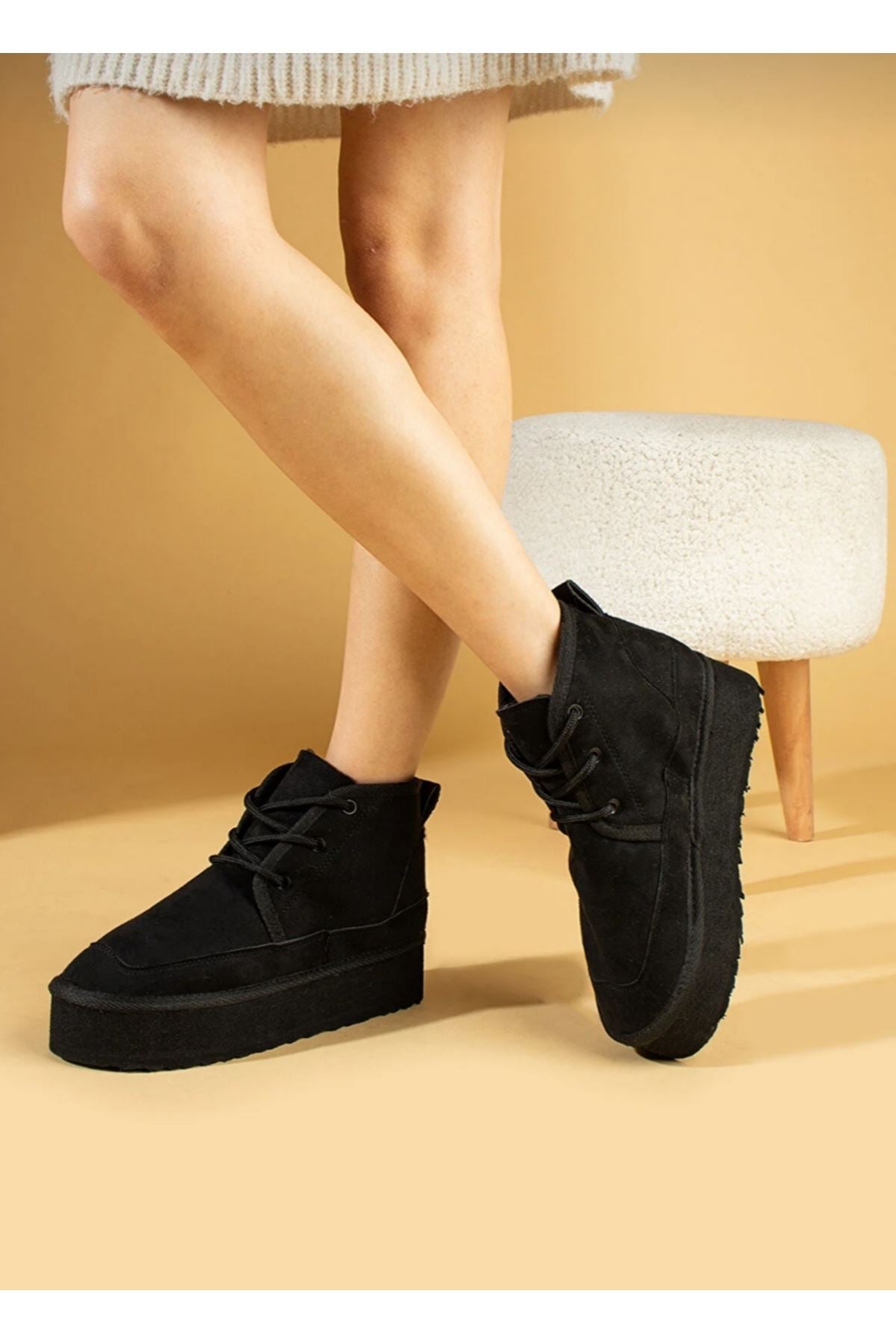 Selsil black suede lace-up women's boots