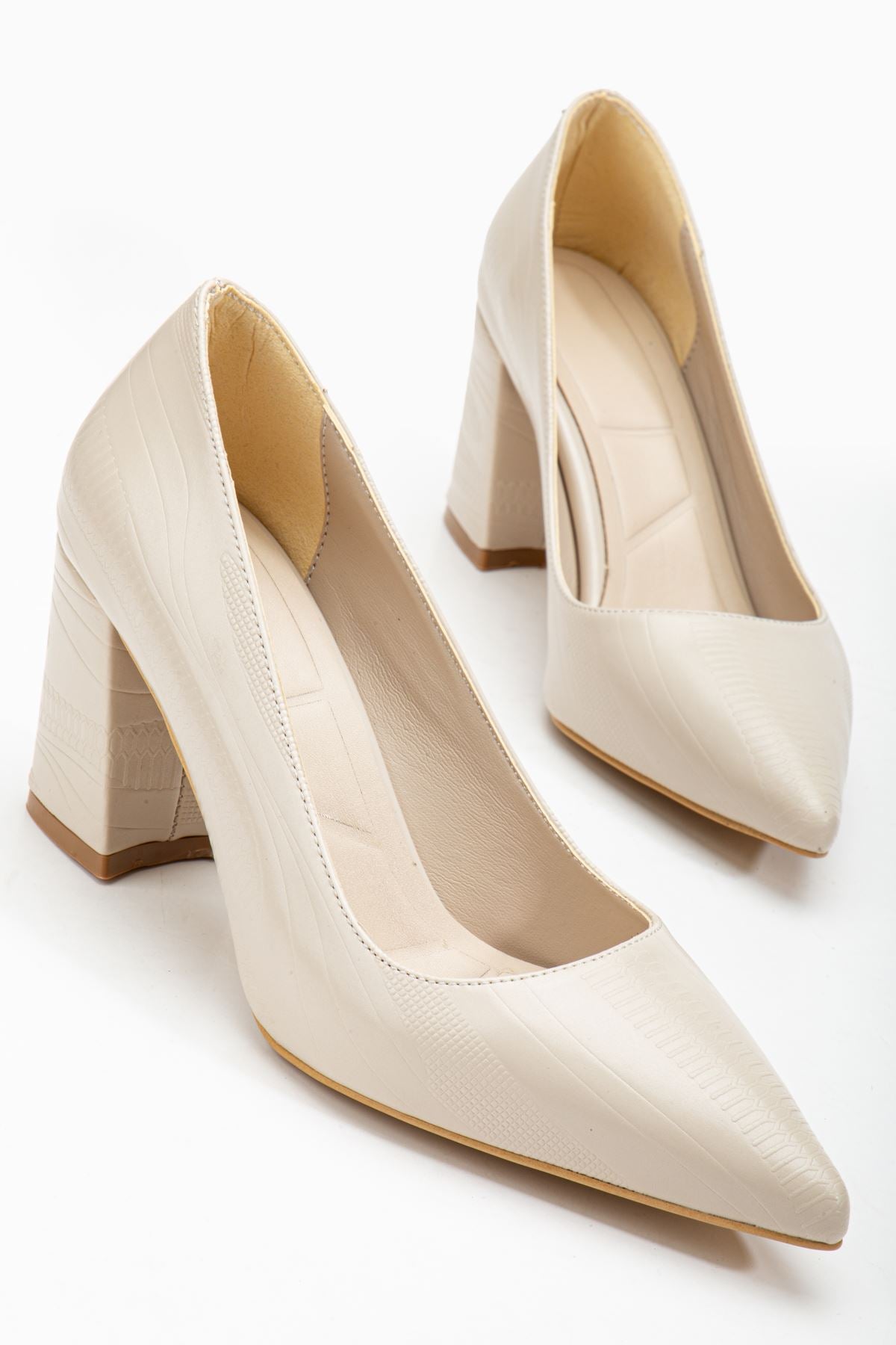 Women's Beige Pointed Toe Detailed Heeled Shoes - STREETMODE ™