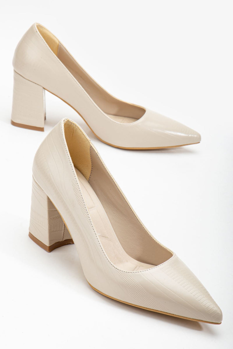 Women's Beige Pointed Toe Detailed Heeled Shoes - STREETMODE ™