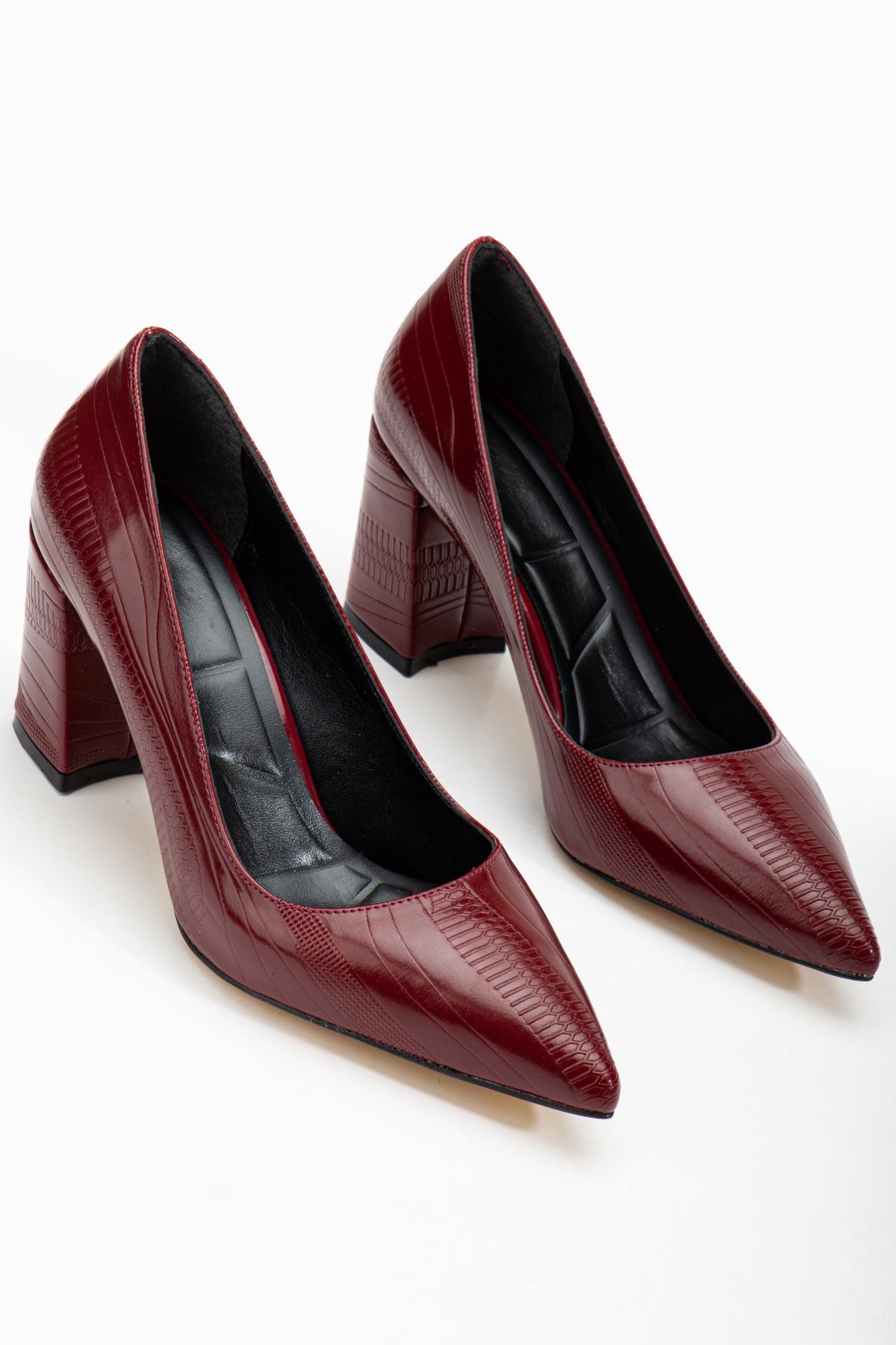 Women's Burgundy Pointed Toe Detailed High Heel Shoes - STREETMODE ™