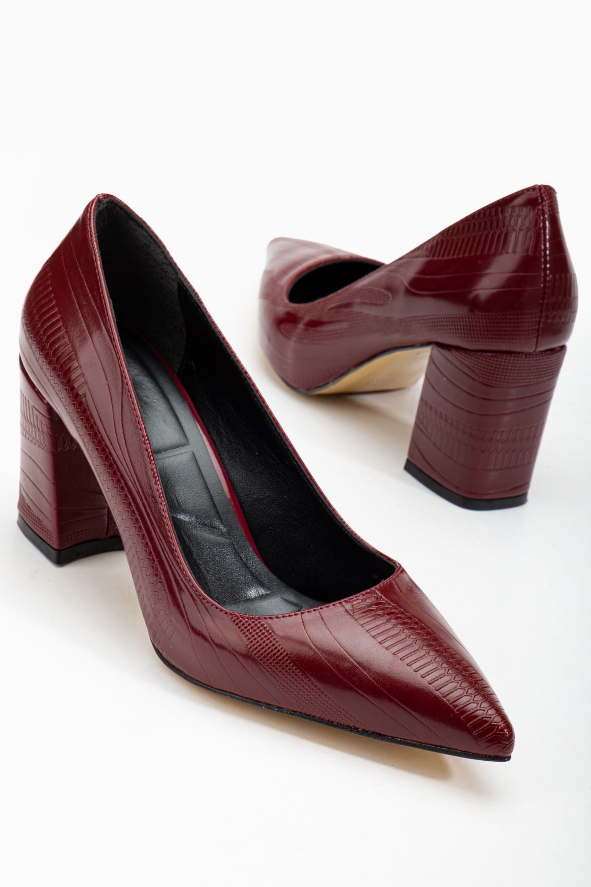 Women's Burgundy Pointed Toe Detailed High Heel Shoes - STREETMODE ™