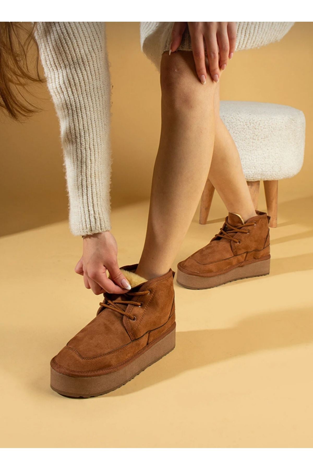 Sesil tan suede lace-up women's boots - STREETMODE ™