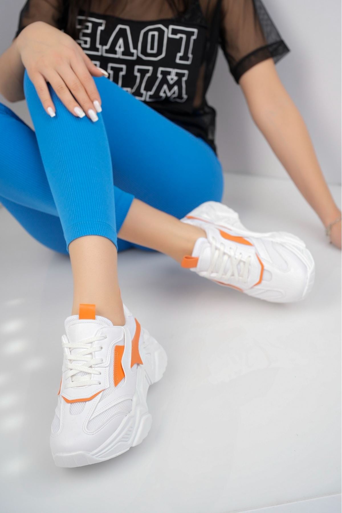 Seyran Orange White Women's Sneaker Sport Shoes - STREETMODE ™