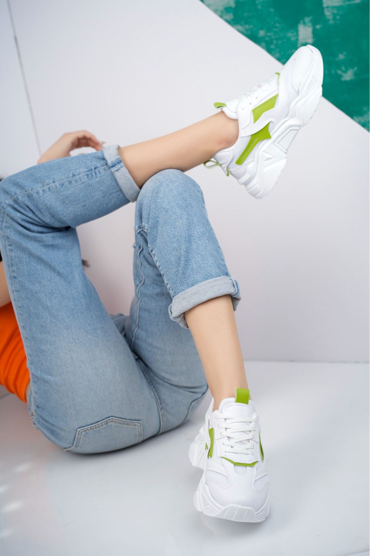 Seyran Green White Women's Sneaker Sport Shoes - STREETMODE ™