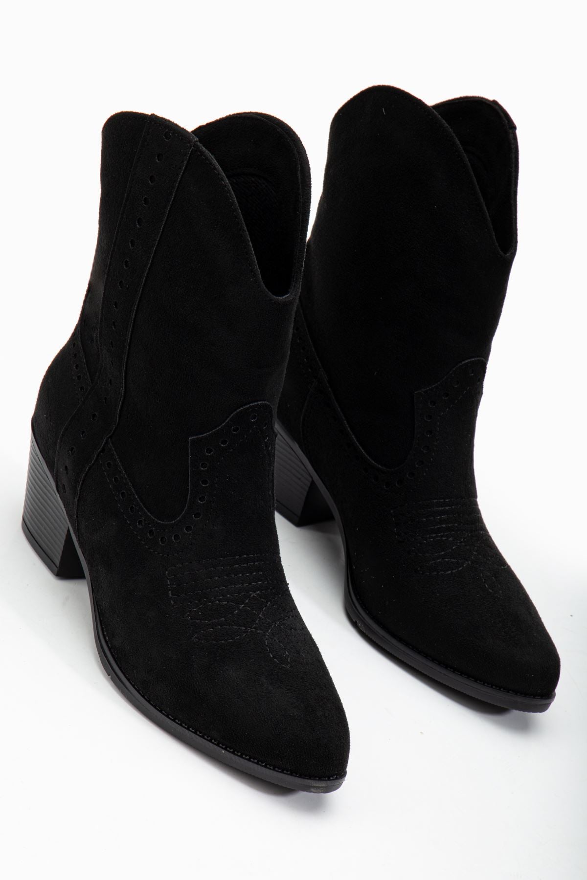 Black Suede Embroidered Western Cowboy Boots