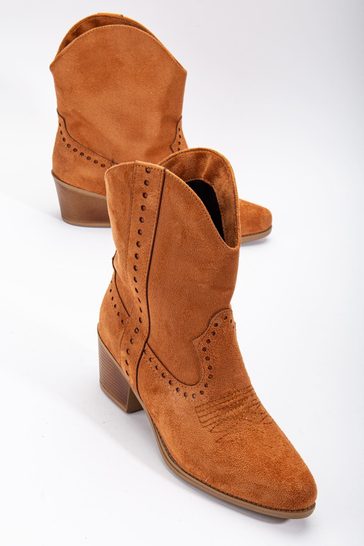 Tan Suede Embroidered Western Cowboy Boots