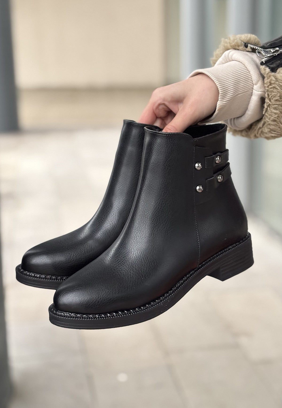 Women's Black Leather High Heel Boots