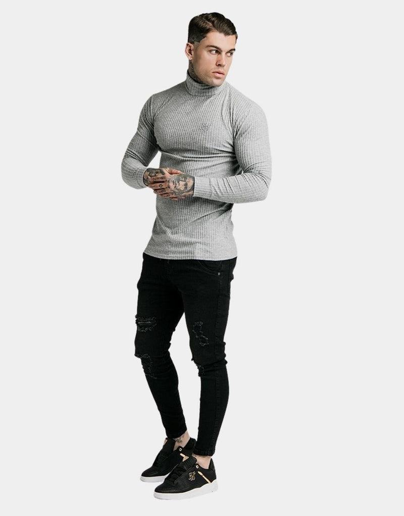 SikSilk Brushed Knit Men's Fisherman Jumper Gray - STREETMODE ™