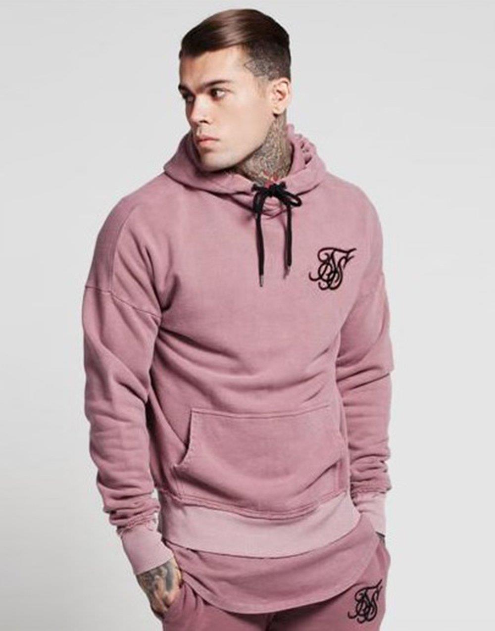 SikSilk Pink Shoulder Slim Fit Hoodie Sweatshirt
