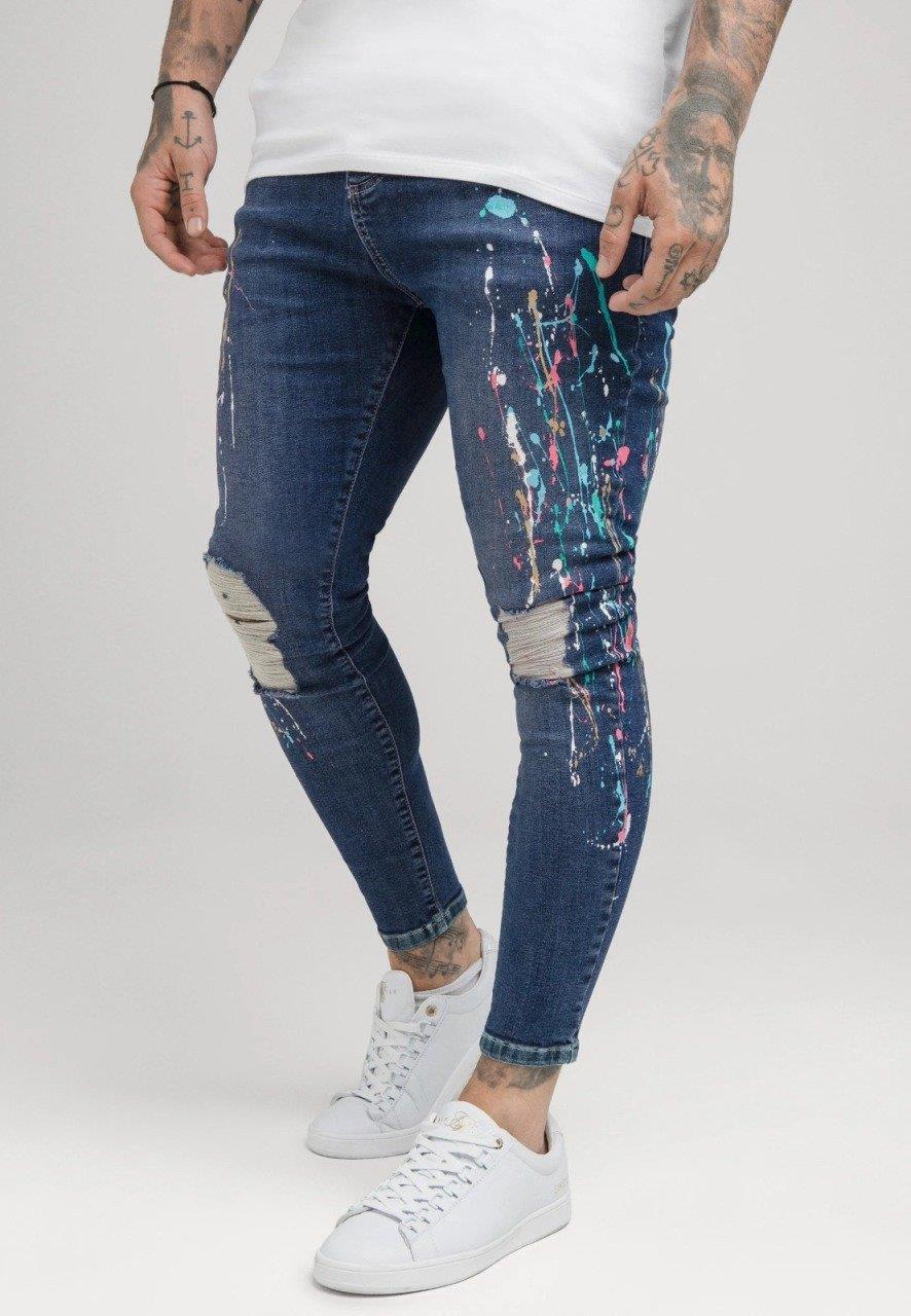 SikSilk Ripped Riot Jeans for Men Blue