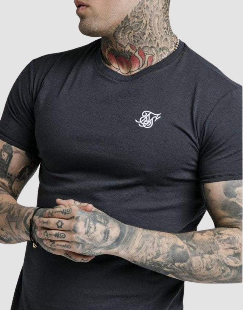 SikSilk Straight Hem Men's T-Shirt Navy Blue - STREETMODE ™