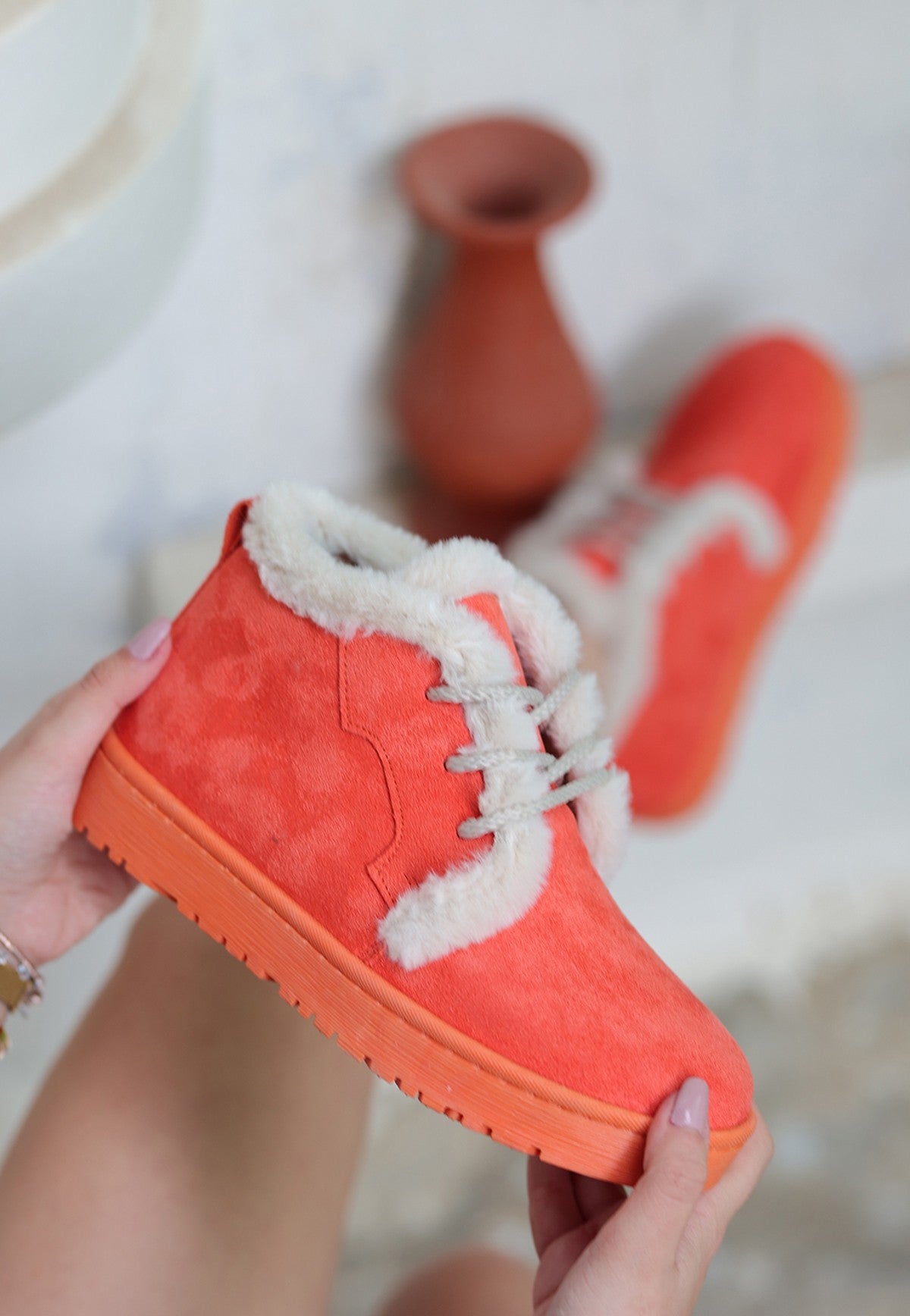 Women's Simya Orange Suede Lace Up Boots - STREETMODE ™