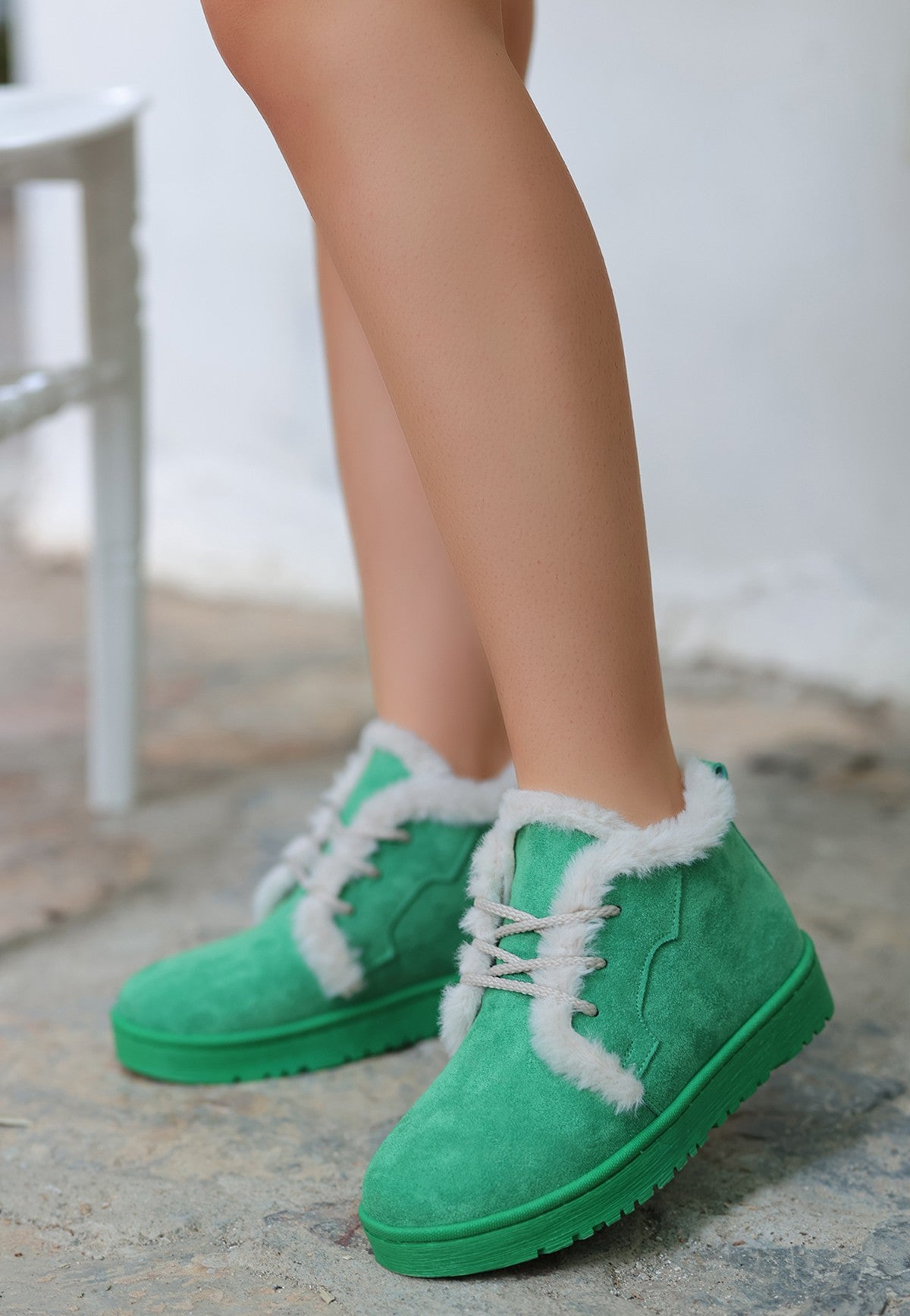 Women's Simya Green Suede Lace Up Boots - STREETMODE ™