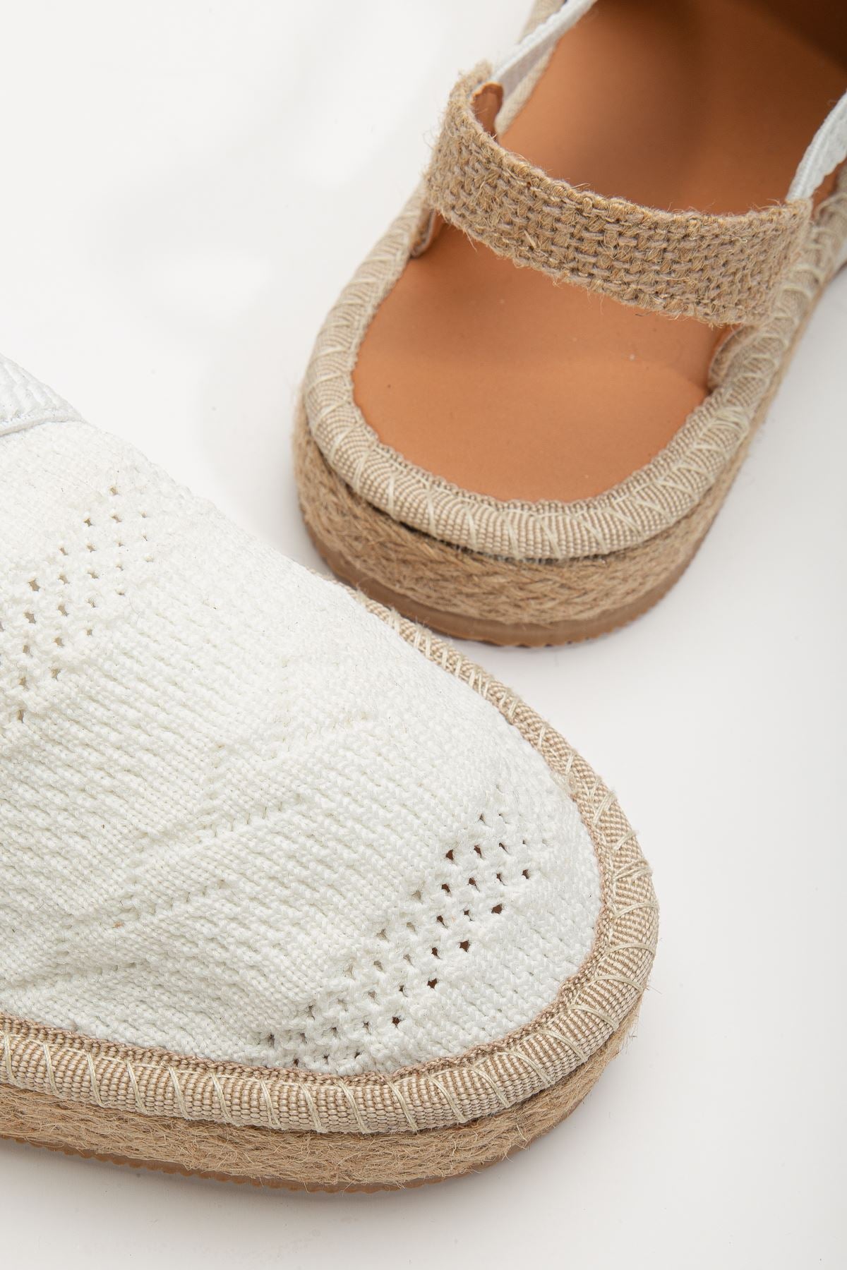 Women's Sirena White Knitwear Wicker Detailed Espadrille - STREETMODE ™
