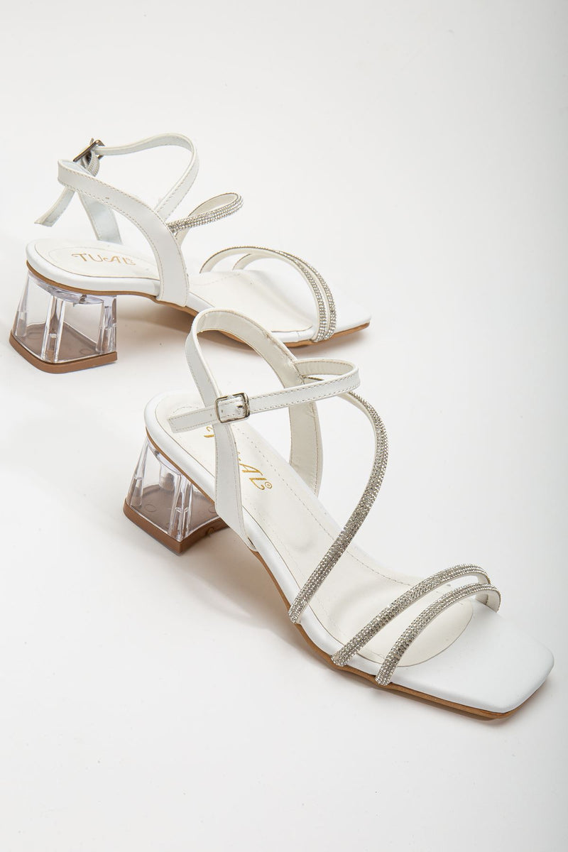 Women's Siska White Stone Skin Low Heeled Shoes - STREETMODE ™