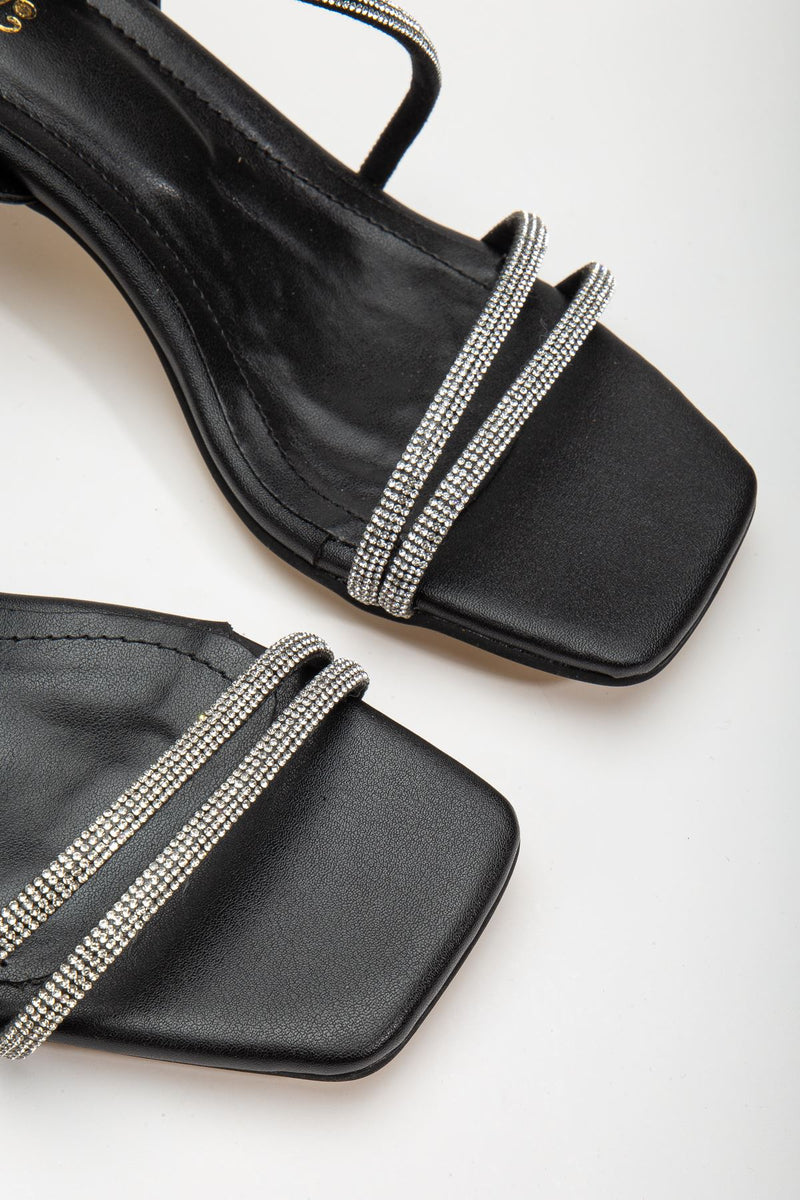 Women's Siska Black Stone Skin Low Heeled Shoes - STREETMODE ™