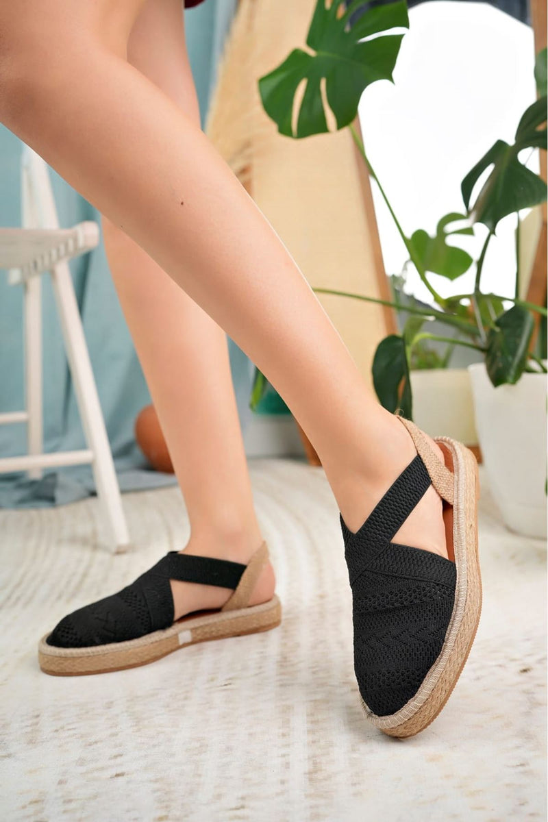 Women's Black Closed Toe Elastic Knitwear Sandals - STREETMODE ™