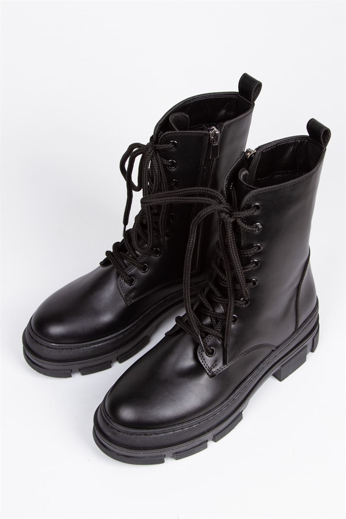 Black Shiny Combat Women's Boots