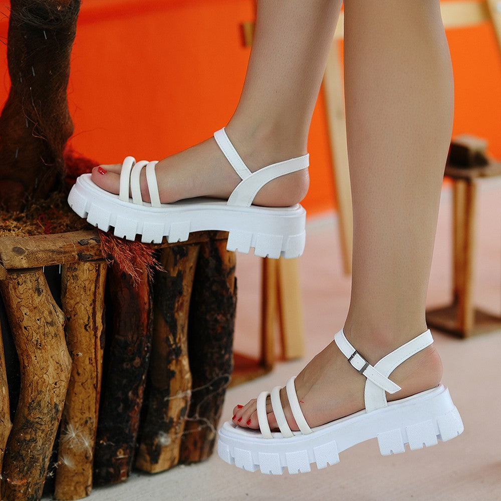 Women's Slon White Skin Sandals - STREETMODE ™